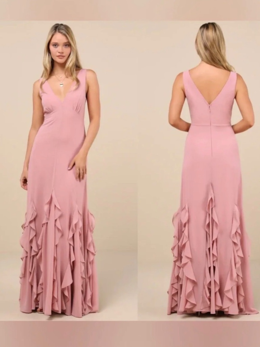 NWT Lulus Alorna Rose Pink Sleeveless Ruffled Maxi Dress M